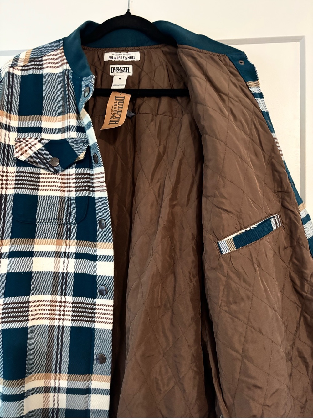 Duluth Trading Co Folklore flannel insulated duster